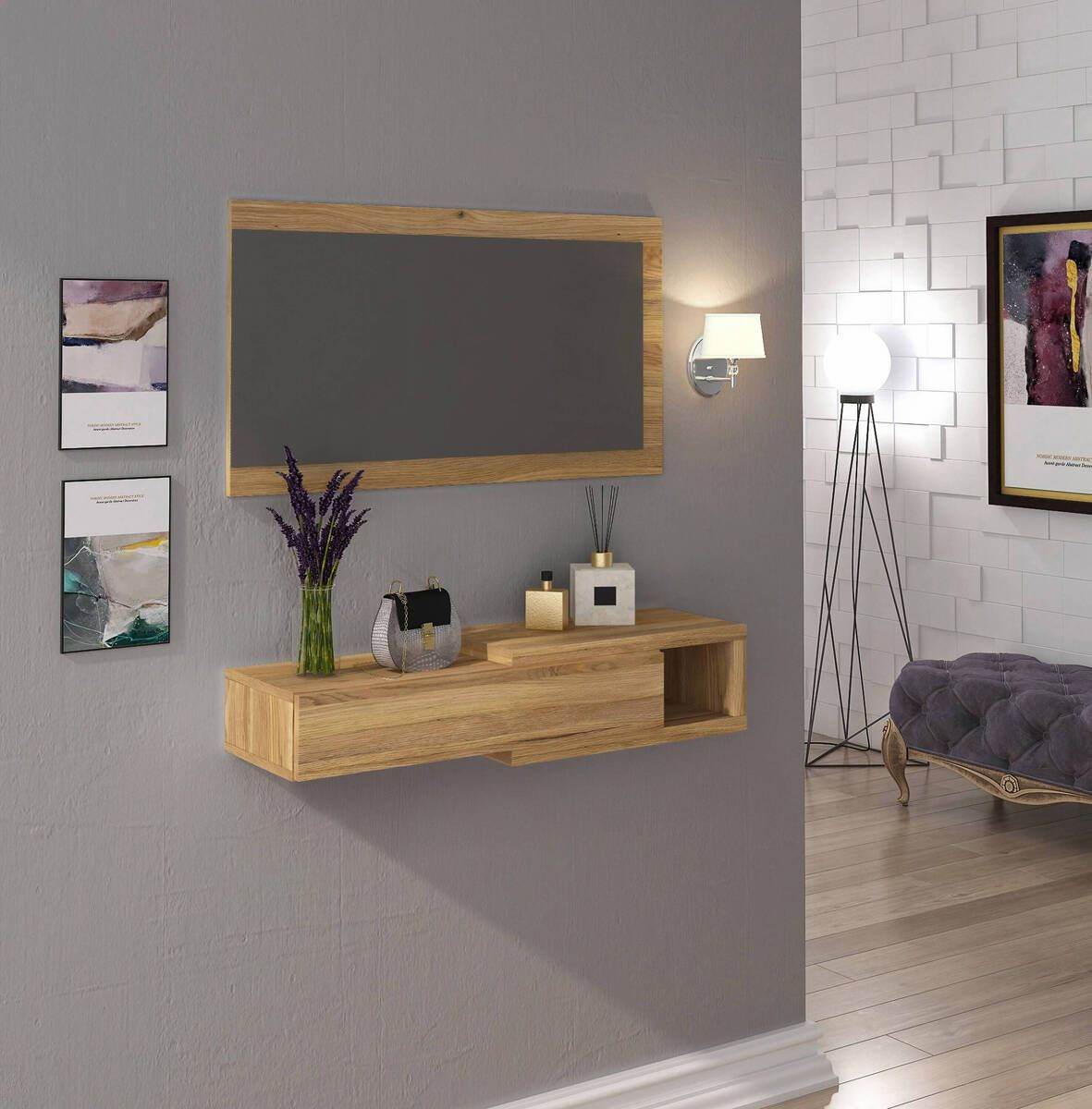 Recibidor Horizontal con Cajón y Espejo AURA