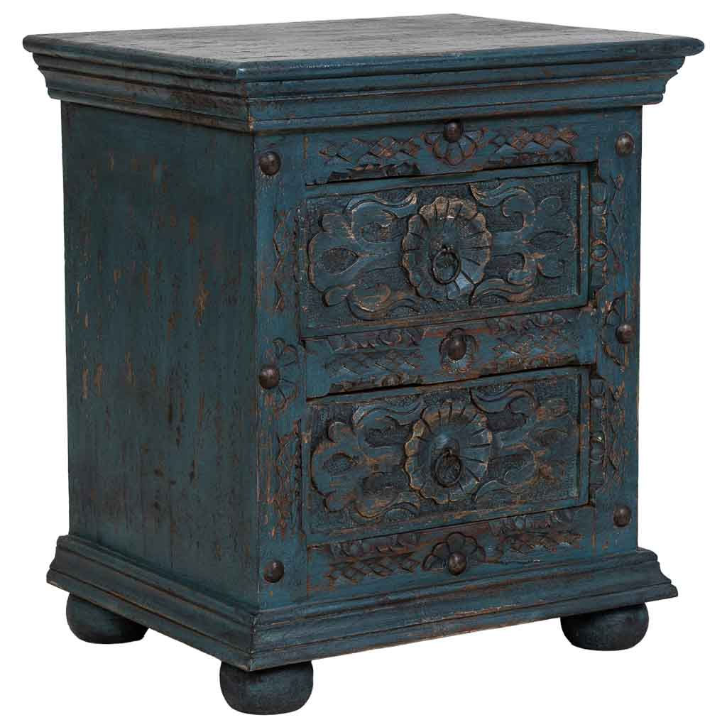 MESITA DE NOCHE DALIAN ARTESANAL AZUL PATINADO DE MADERA