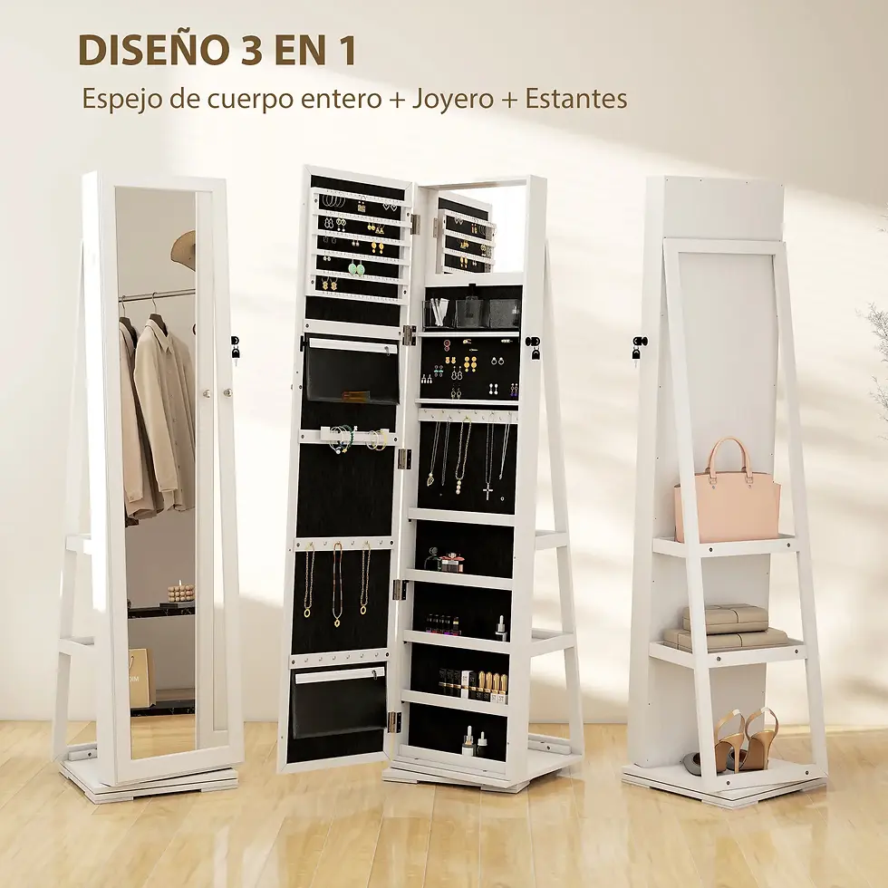 ESPEJO JOYERO GIRATORIO ELEGANCE 360 BLANCO VETEADO