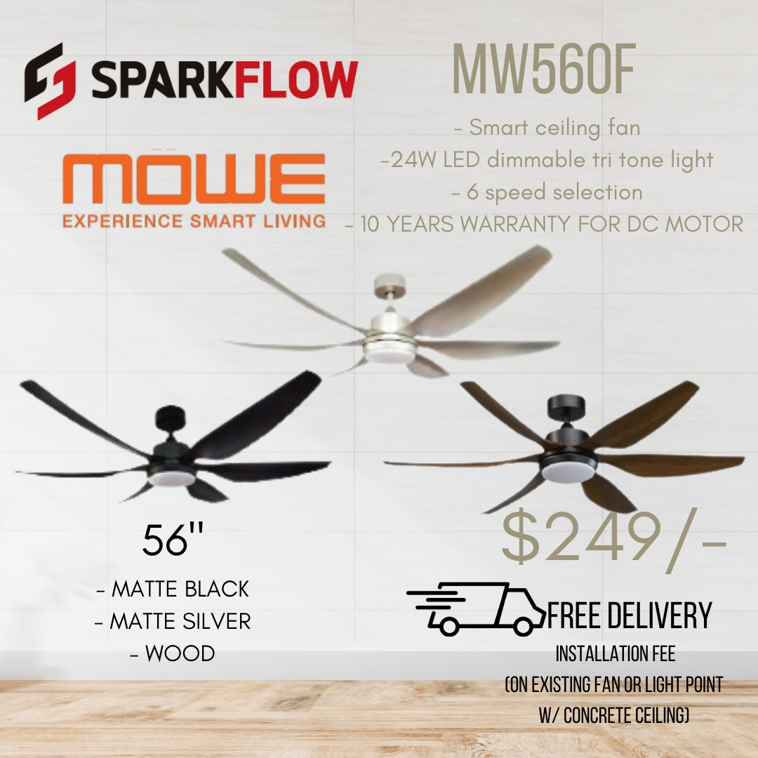 MOWE Smart ceiling fan with light 56" MW560F 24W tritone dimmable light