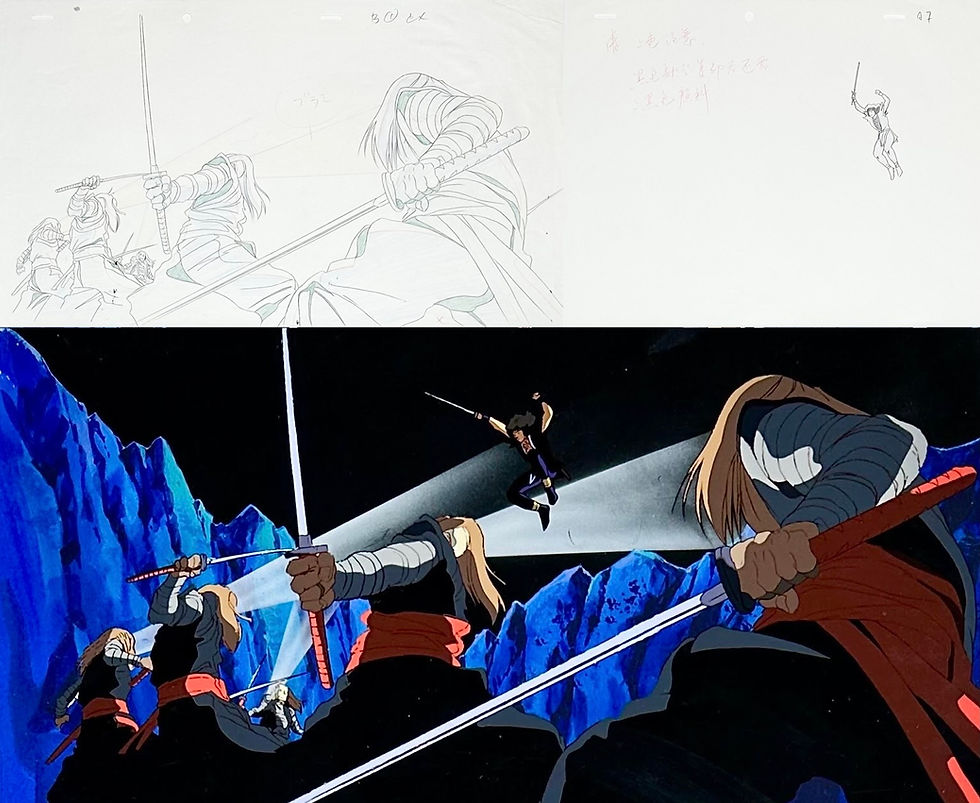 Kabuto & Rasatsubo Guards Cels, Matching Drawings, & Background