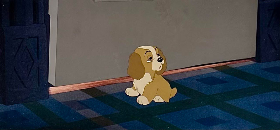 Original Production Animation Cels of Lady As A Puppy and A Door from "Lady and the Tramp," 1955