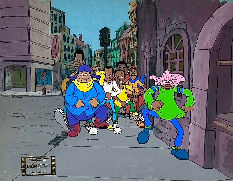 Original Production Animation Cels of Fat Albert, Bill, Rudy, Bucky, Mushmouth, Dumb Donald, Weird H