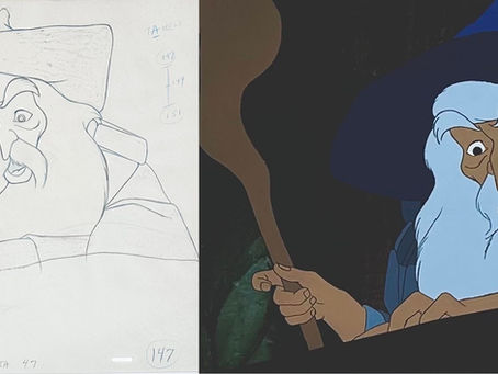 Original hand painted production animation cel of Gandalf with the matching original production animation drawing from "The Lord of the Rings," 1978