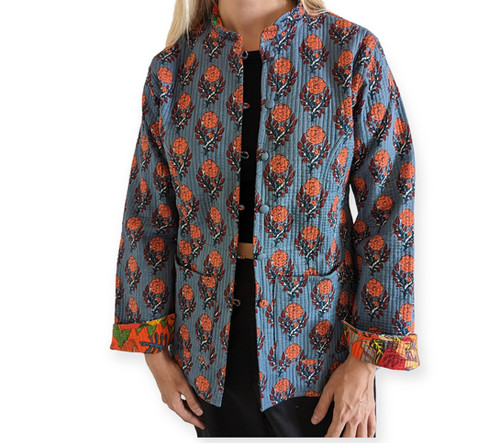 Veste en coton matelassée avec vagues verticales - BLEU - Grandes Veste en coton matelassée avec vagues verticales - BLEU - Grandes