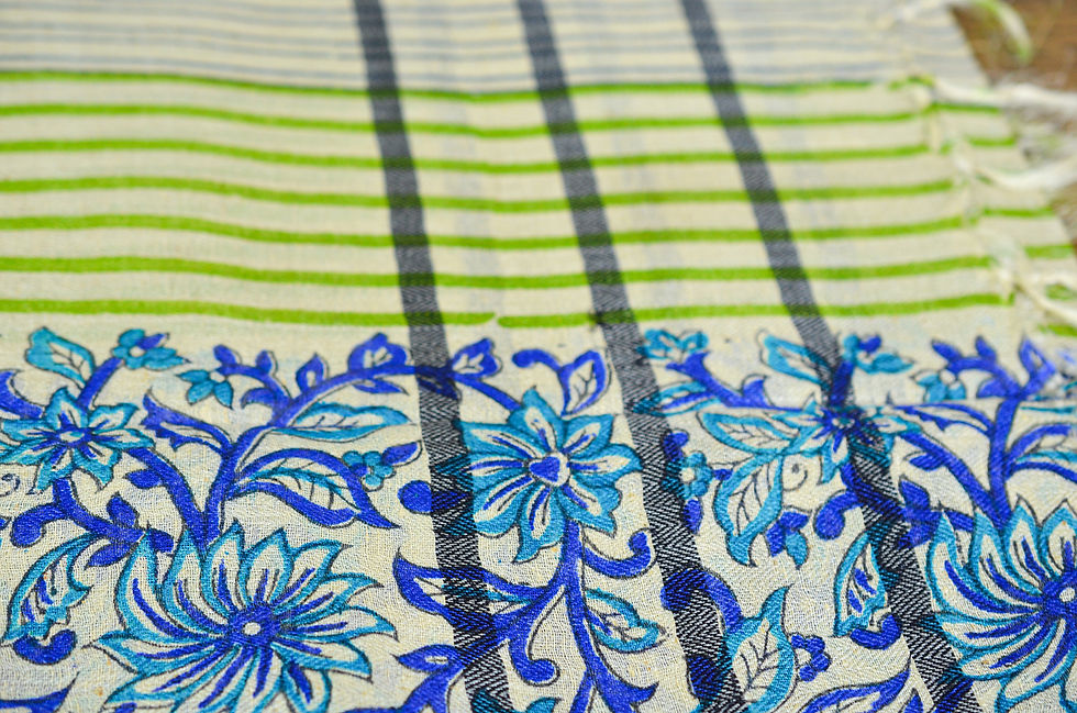 Miniature : Foulard soie blue & green blockprint