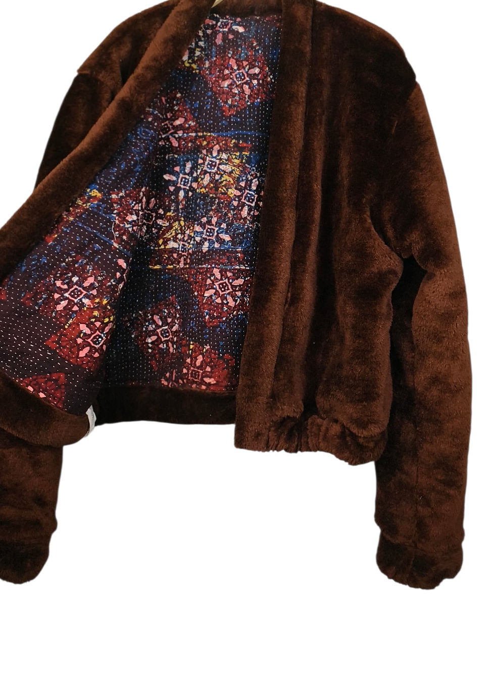 Miniature : Veste Rani - vintage kantha fourure et bagru