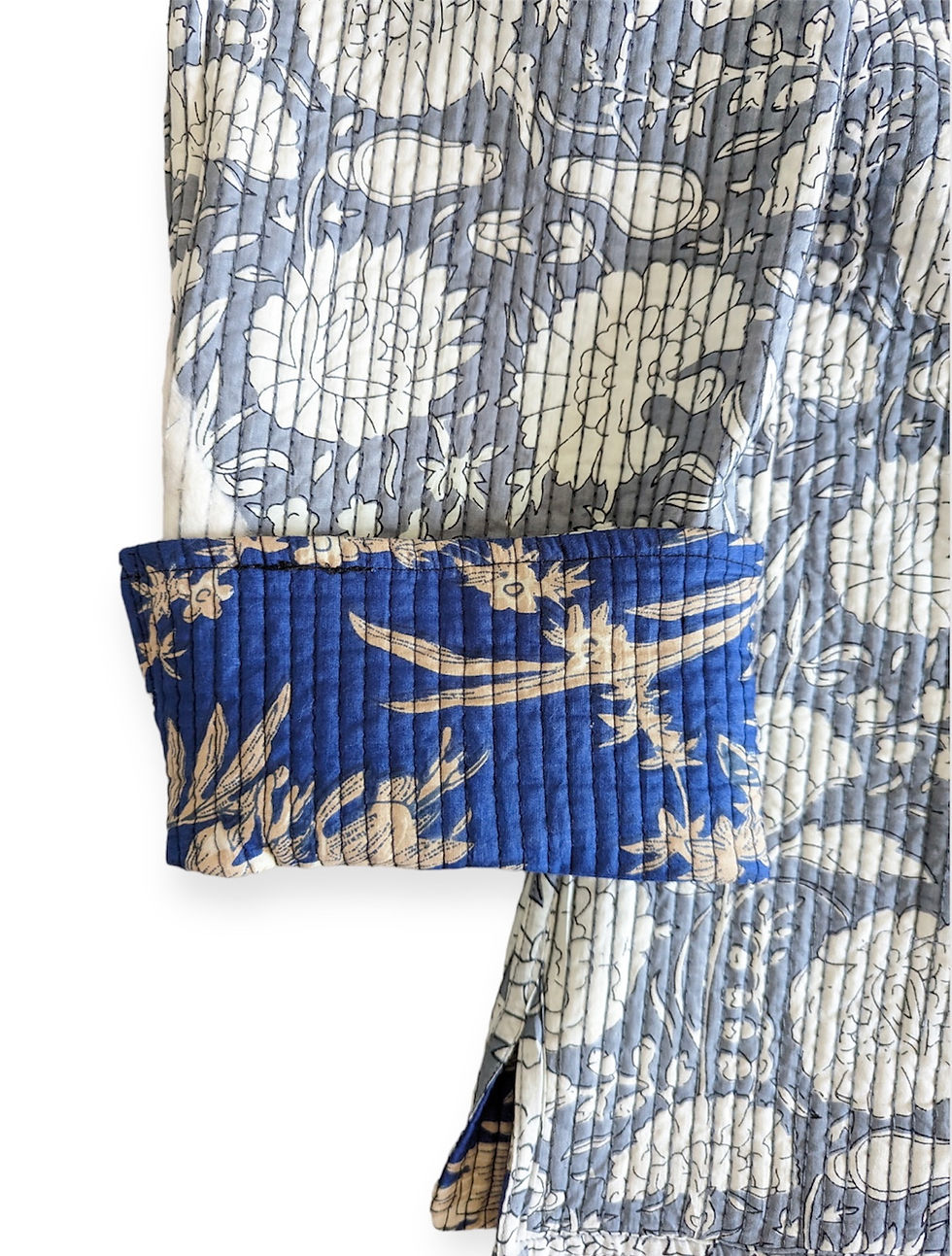 Miniature : Kimono coton réversible création fleur bleu