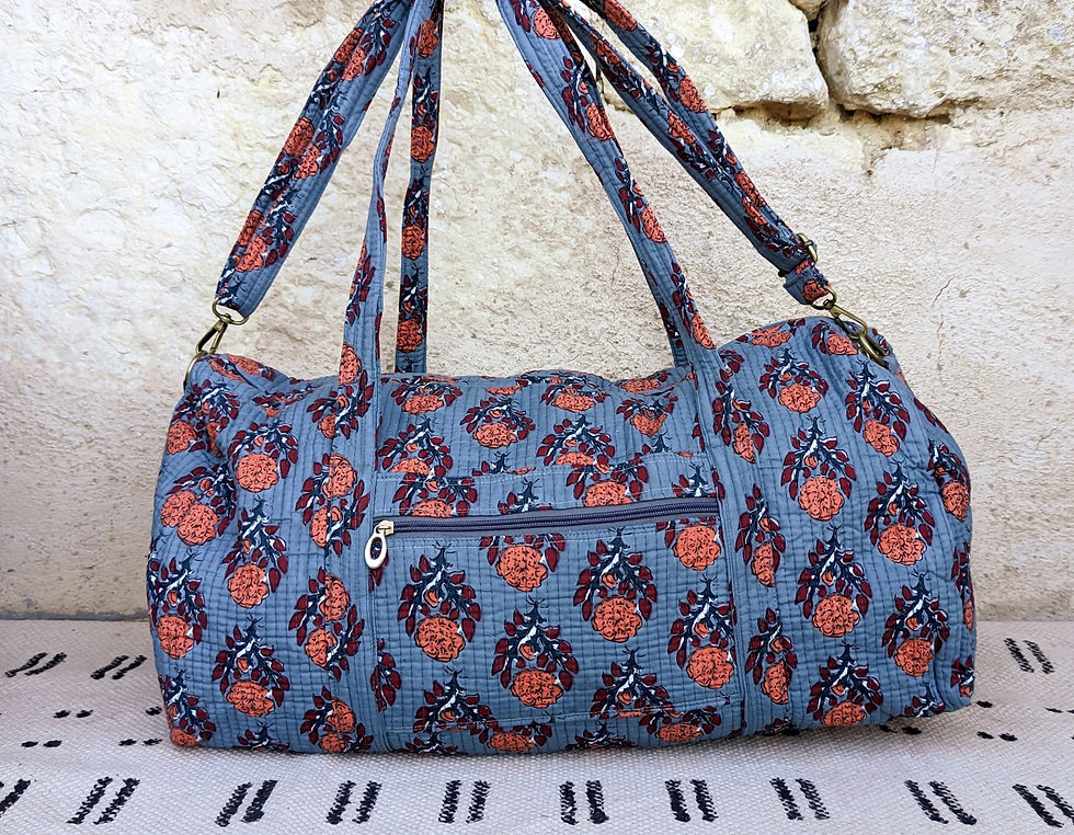 Miniature : Sac de voyage en coton indien matelassé gris