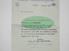 Rundskriv til aksjonærene Askim Gummivarefabrik 1953