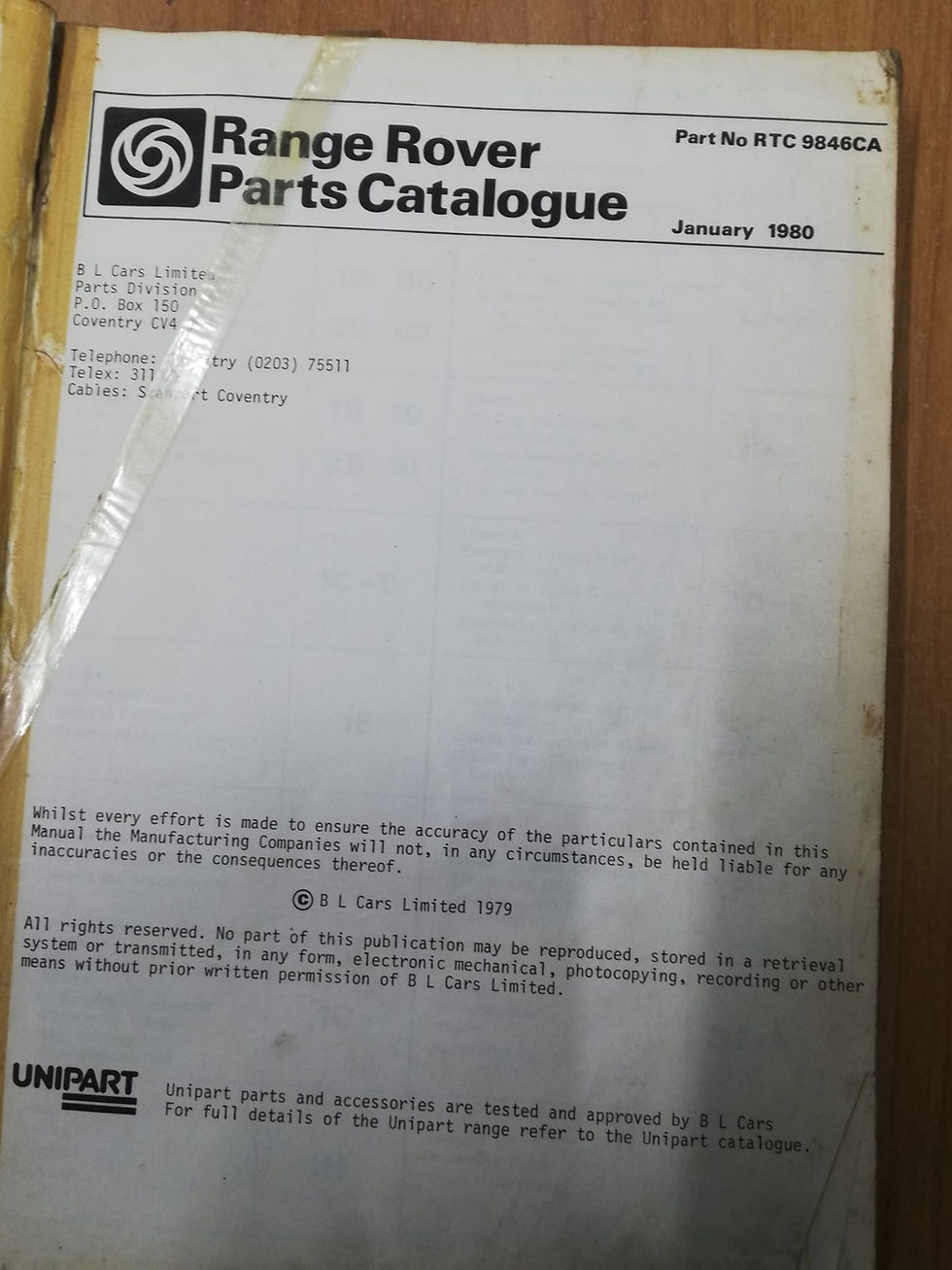 Thumbnail: RANGE ROVER Catalogo Ricambi  1980