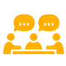 Ícone de três pessoas conversando, simbolizando reunião de pauta