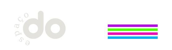 Logo do projeto Espaço do Fã com fundo escuro e traços coloridos.