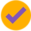 Ícone de check roxo indicando aprovação ou conformidade com objetivos estratégicos.