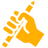 Ícone de mão segurando lápis, representando escrita, desenvolvimento de conteúdo ou design.