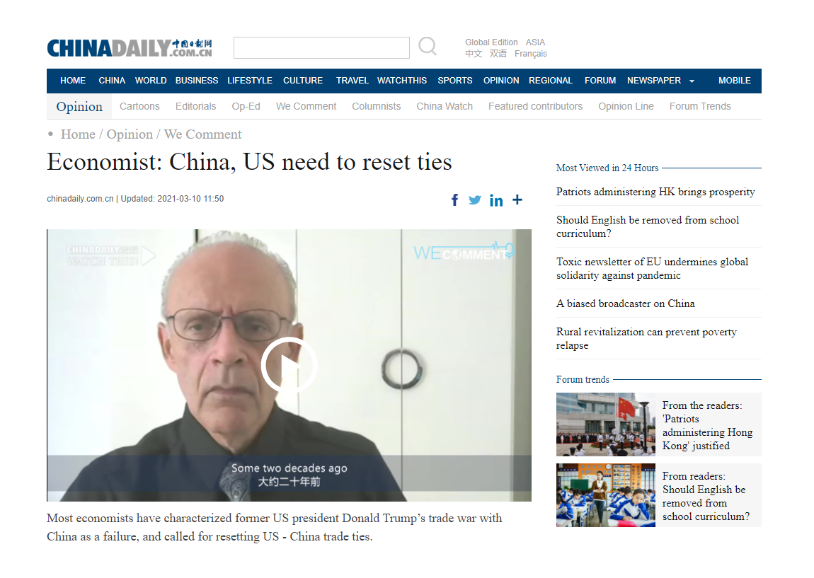 China, US Need to Reset Ties