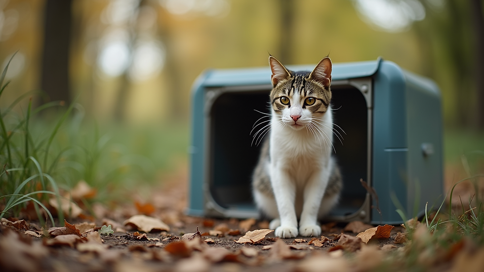 Close-up of a humane cat trap set up outdoors ready for TNR