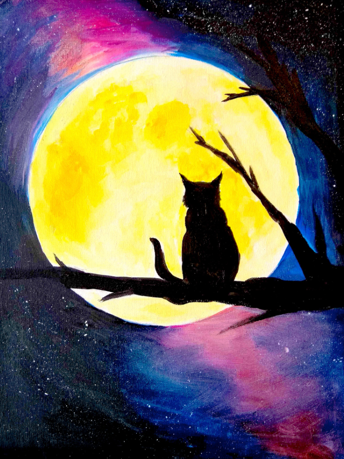 Paint and Wine Night  - Cat in the Moon
