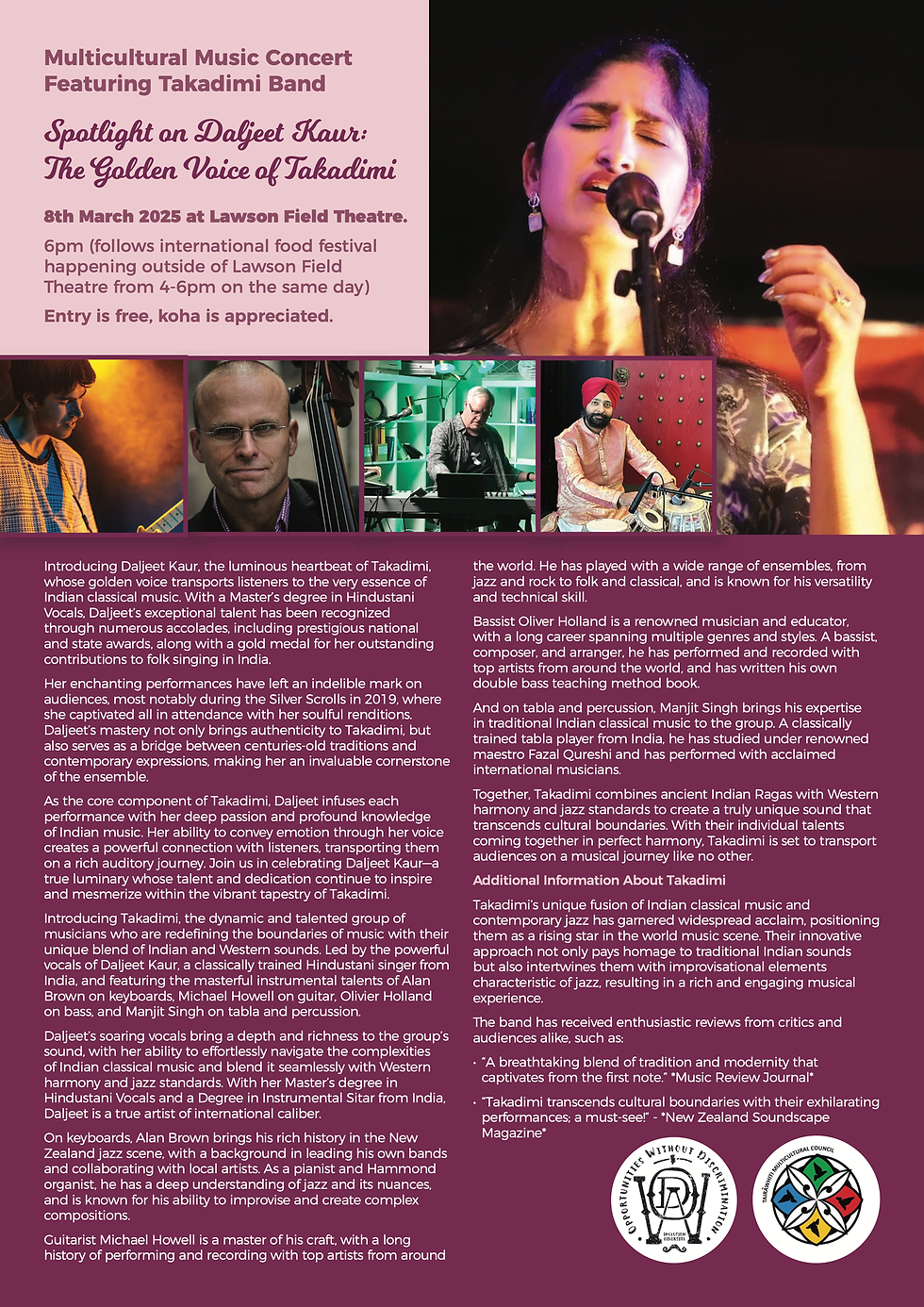 Multicultural Music Concert - Daljeet Kaur the golden voice of Takadimi