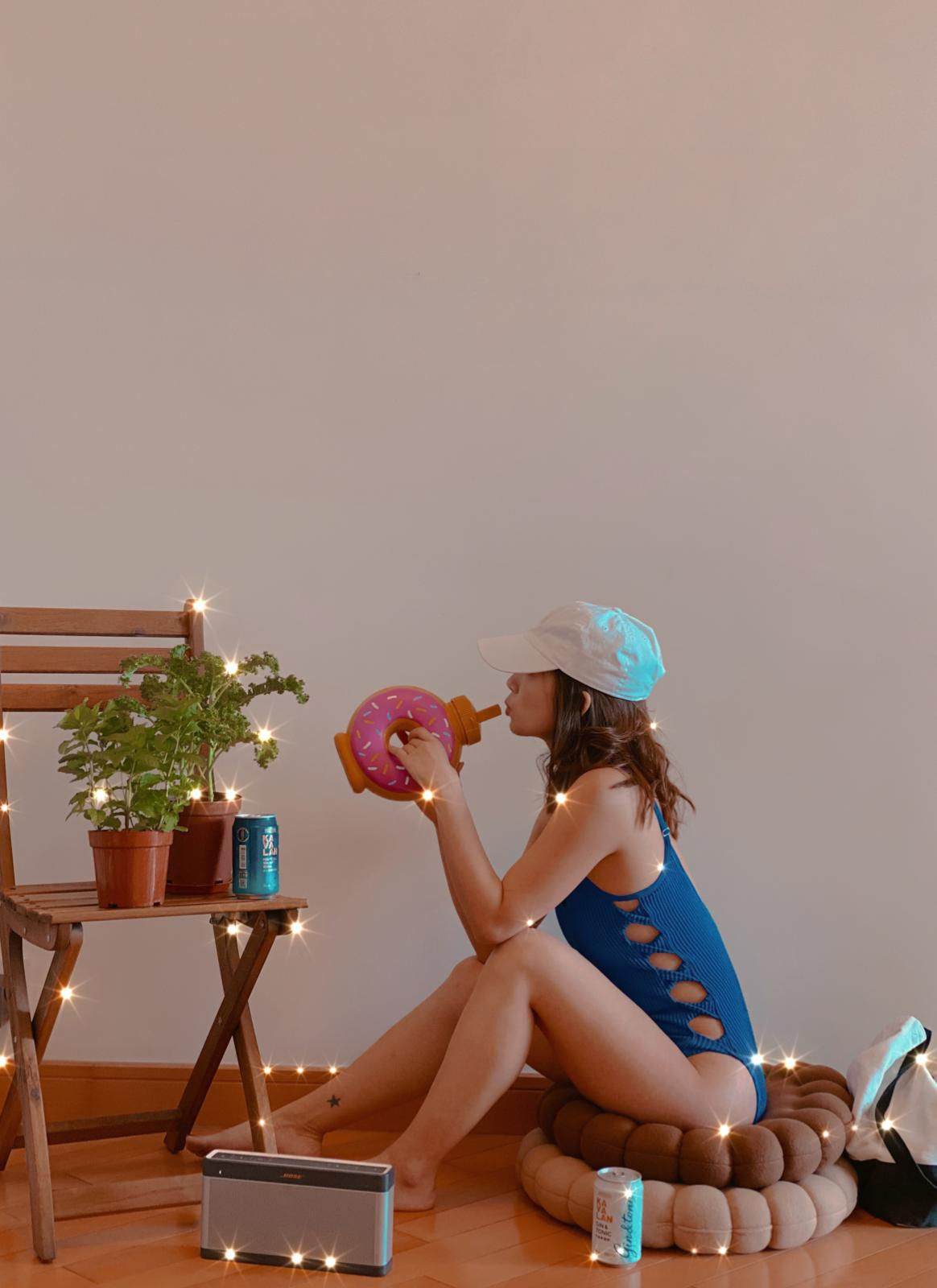 Blue Textured Cut-out Swimsuit