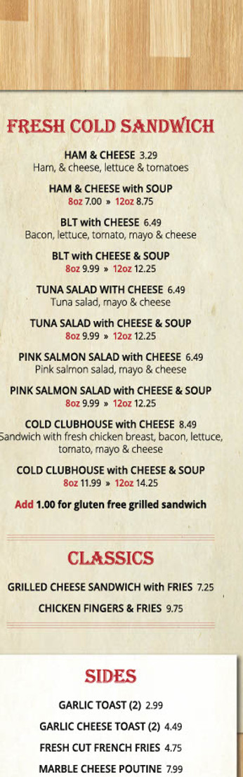 Rycroft Roadhouse Licensed Restaurant Lunch Menu