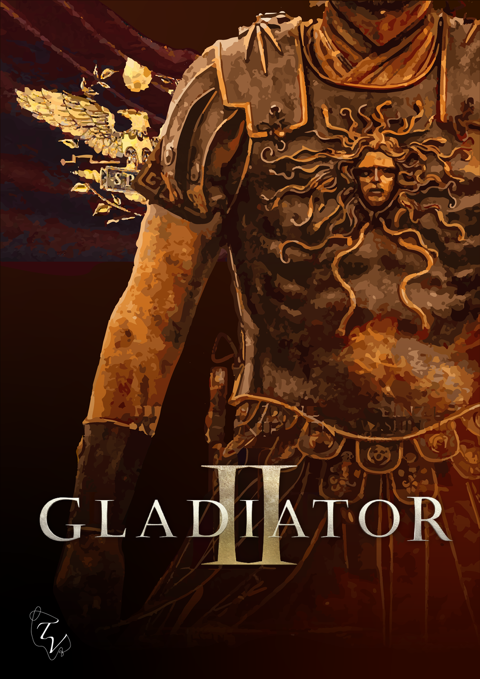 When it comes to the elements in this poster the original film was influenced by the armour shown, this is something that generals in the Roman Army had in great detail and depicted something associated with the general, so I wanted to explore this and still make sure to not focus on star power and leave that level of mystery around the poster.