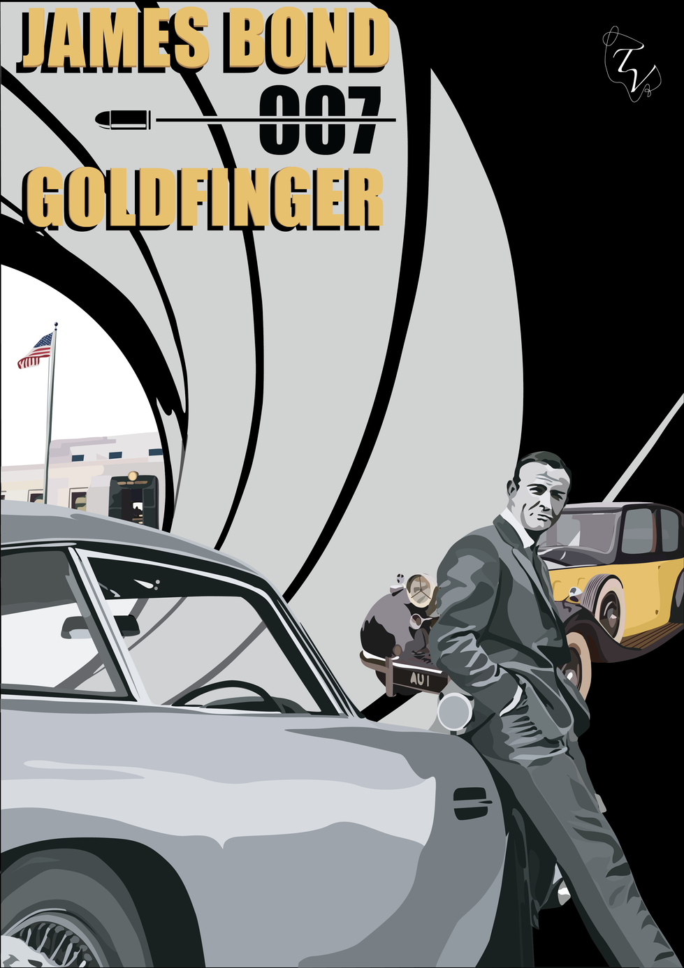 When it came to the design I wanted to look at black and white style with some colour as this was to show the time of the movie and how most of the TV of the day was black and white however the film was shown in colour and black and white, this is something that is represented in the poster and to add the gun barrel that has become icon with James Bond helped the design focus on the film and the different elements.