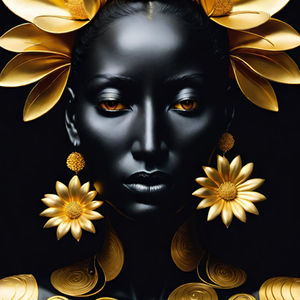 a painting of a woman with gold flowers on her head