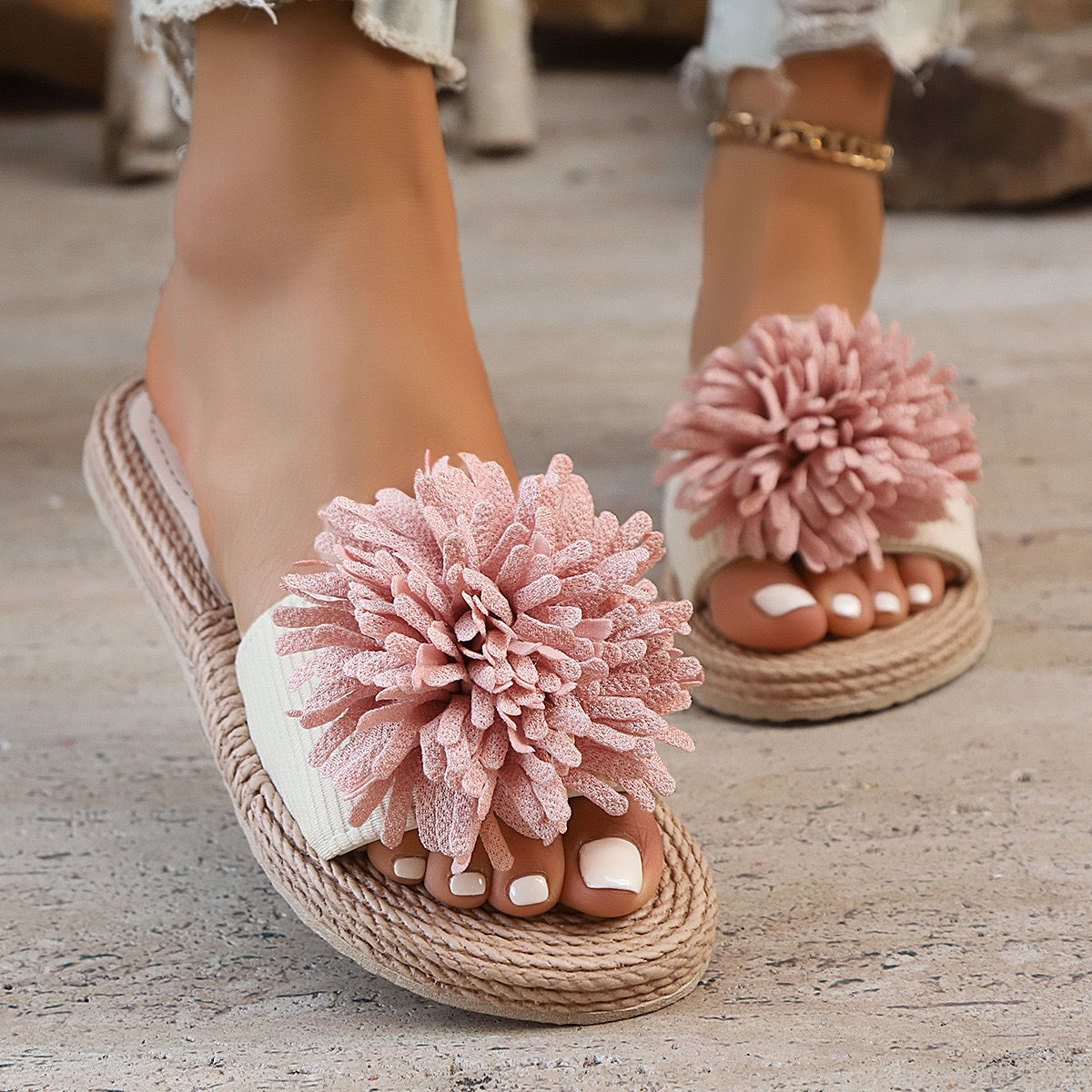  New Summer Women’s Slide Sandals – Plus size, open “I” style with round toe, co