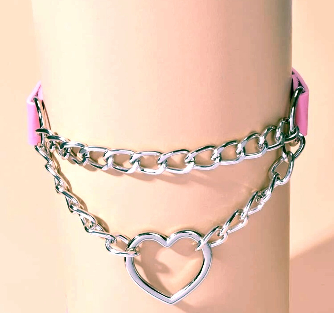 Chain HEART Chocker w/ Leather Strap