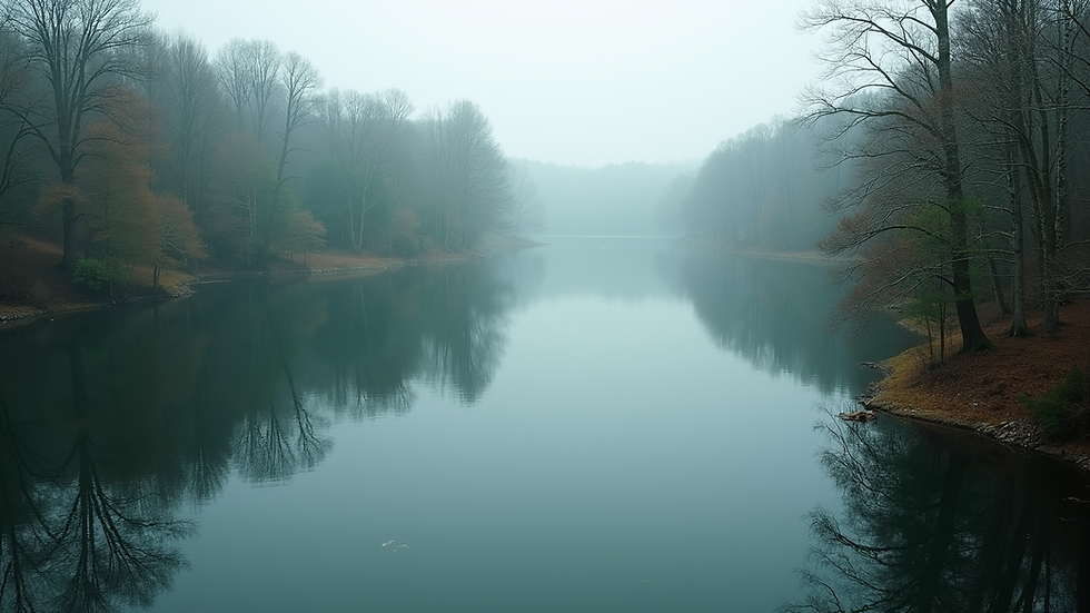 High angle view of a peaceful lake surrounded by trees