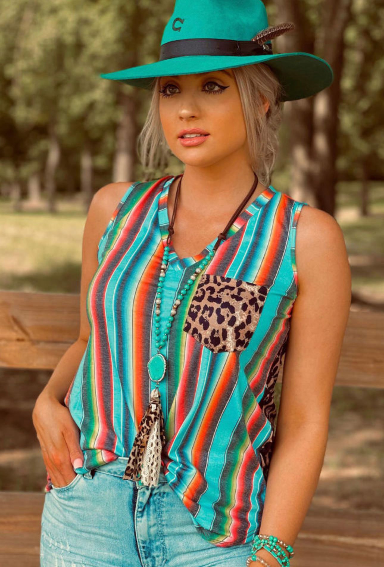 Multicolor Western Leopard Patch Tank Top