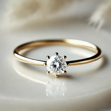 Splendido anello con diamante solitario a otto griffe in oro giallo