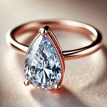 Elegante anello con diamante a forma di pera in oro rosa 14 carati
