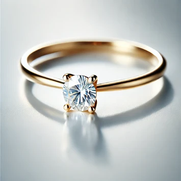 Squisito anello con diamante solitario da 0,40 carati in oro giallo con gambo a fascia liscia