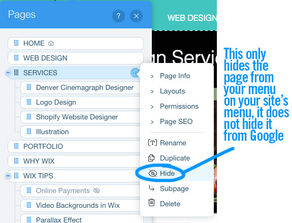 Hiding Wix pages from Google