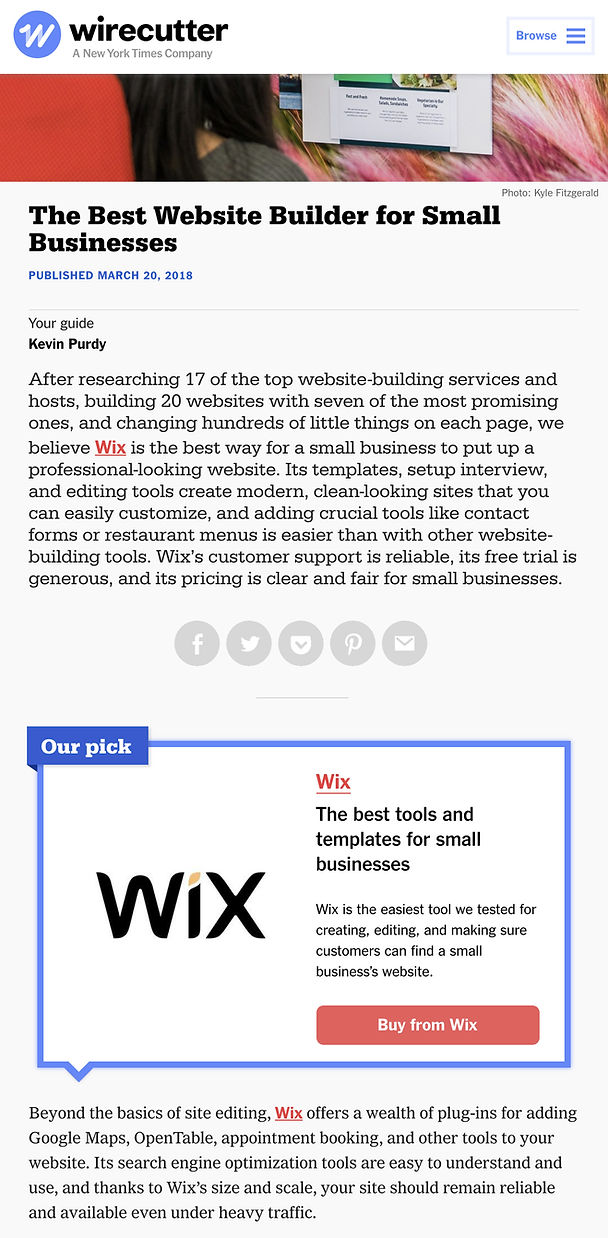 2018 Wix Review in Wirecutter.com