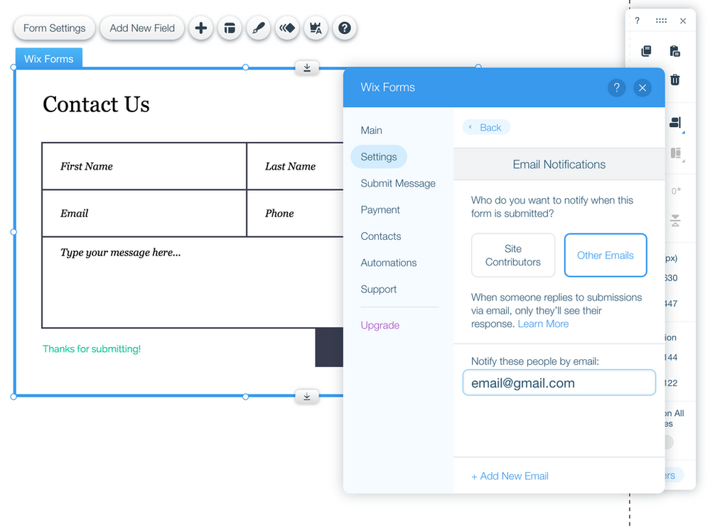 Wix Forms Email Notifications Options