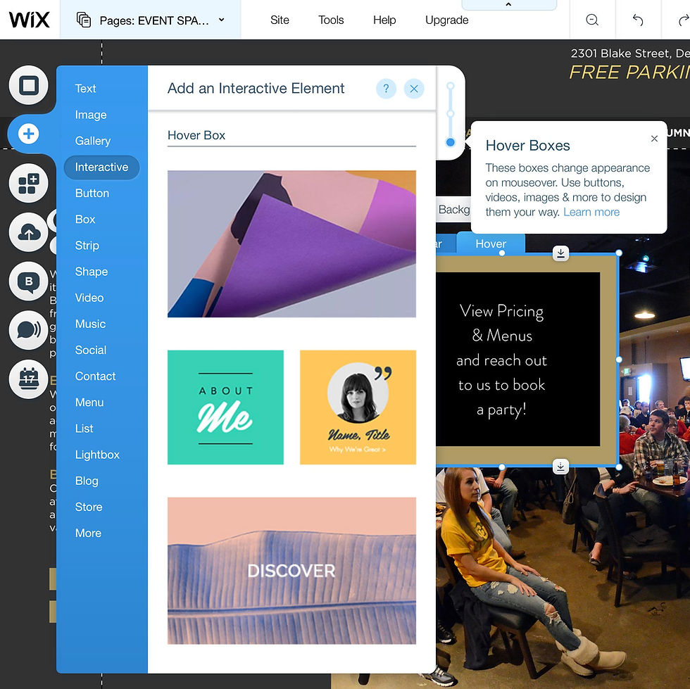 Wix rollover image - where to find the Hover Box