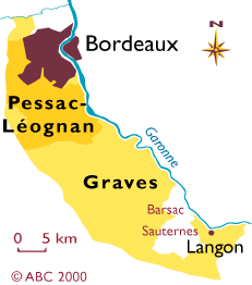 Carte du vignoble des Graves à Bordeaux