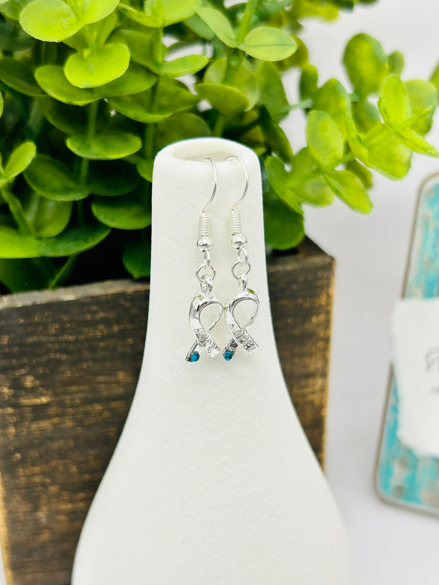 HOPE Awareness Ribbon Earrings - Silver