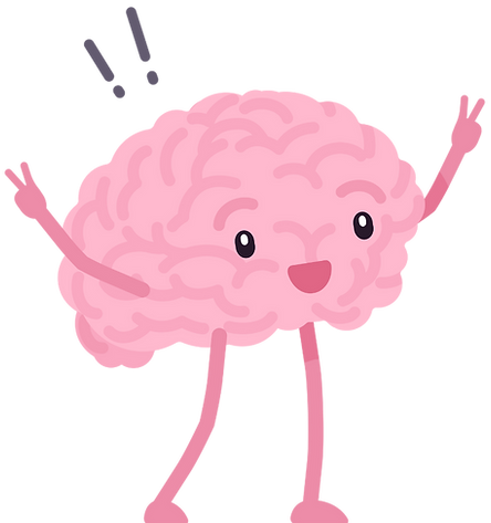 Illustratie blij brein met opgestoken handen – symbool voor energie, motivatie en succes.