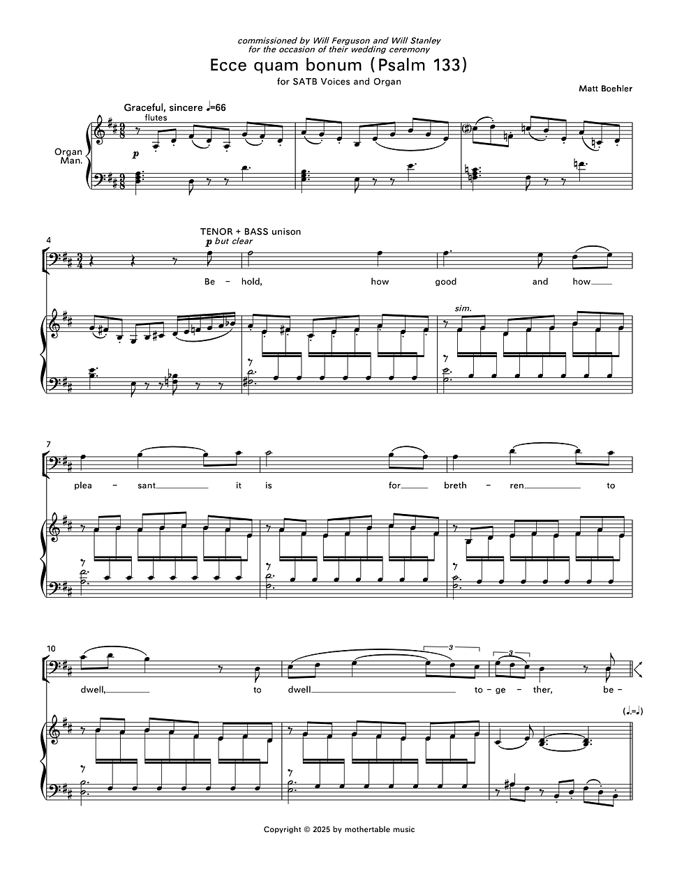Thumbnail: ECCE QUAM BONUM (PSALM 133): choral anthem (SATB + organ)