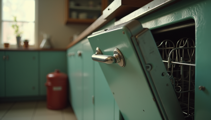 Eye-level view of an early 20th-century dishwasher in a kitchen setting