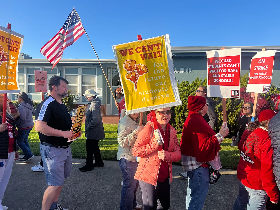 Striking teachers in the West Contra Costa Unified school district on the picket in December 2025. Photo Credit: Louis Freedberg