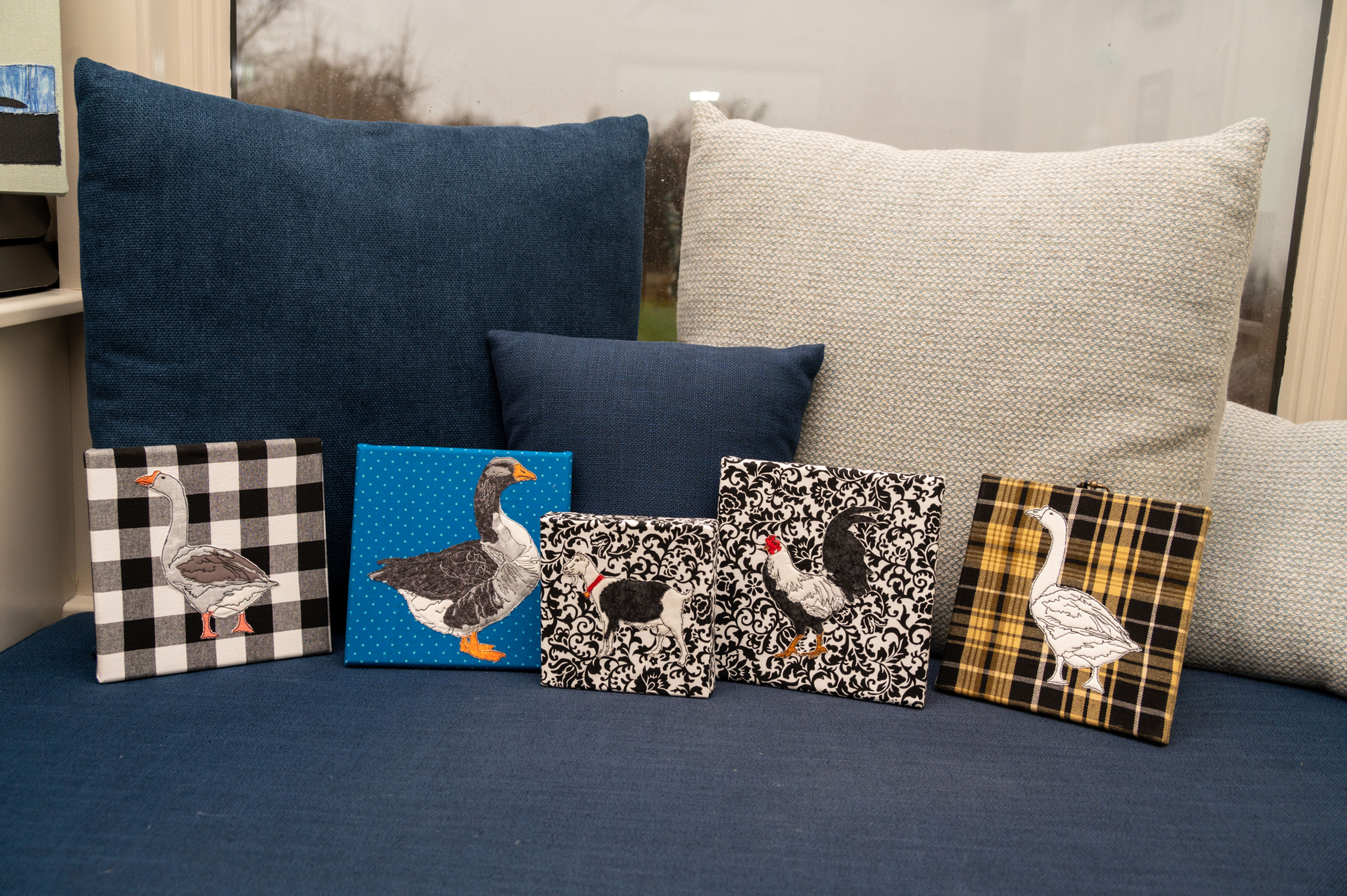 Modern French Country Fabric Art Over Canvas Frame W/ (and W/O)Top Ring Hanger 8