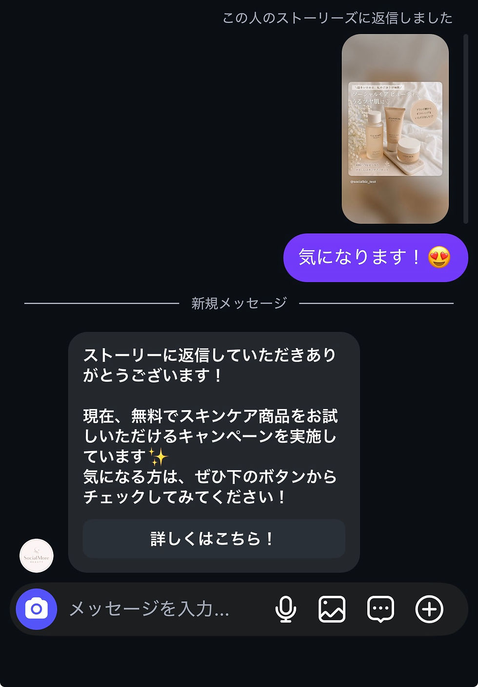 <ストーリー自動返信の例>