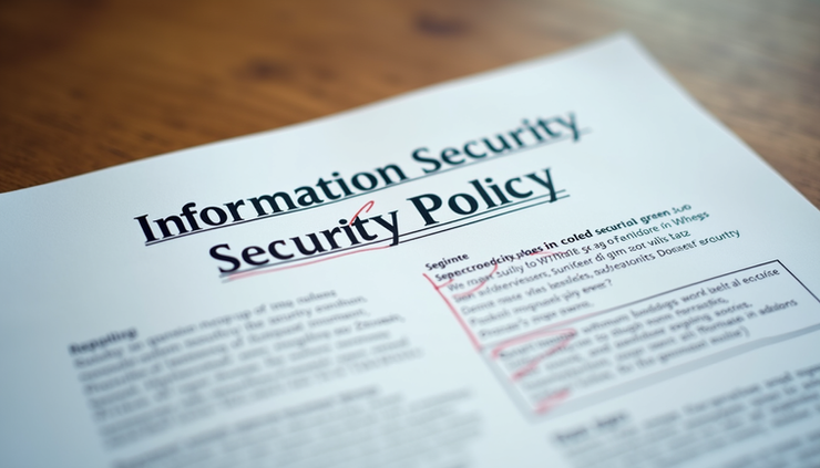 Close-up view of a printed information security policy document on a desk