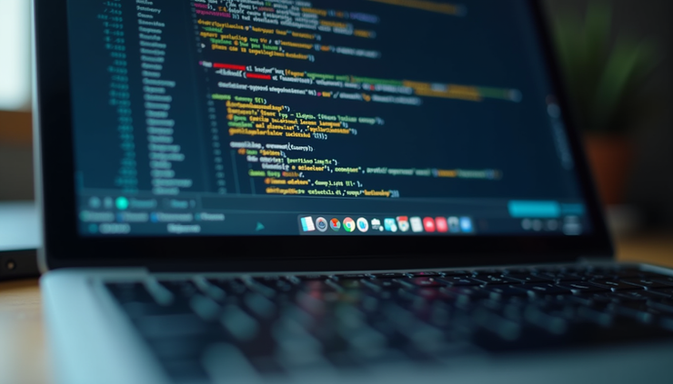 Eye-level view of a laptop screen displaying code and security analysis tools