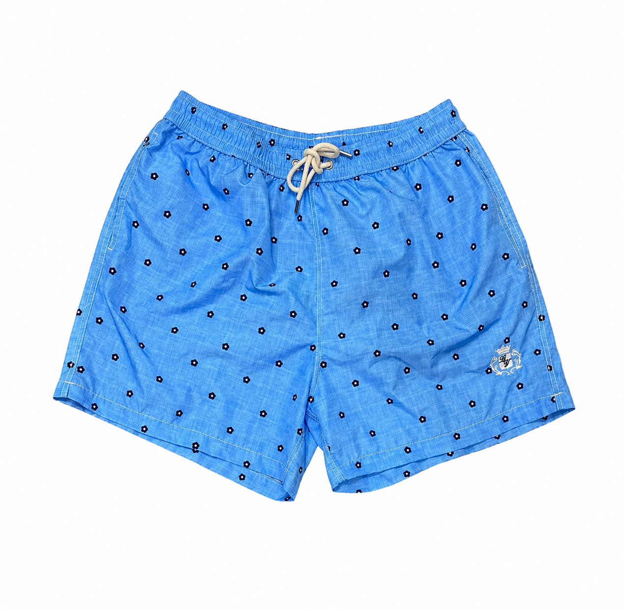 Men’s Light Blue Swim Shorts with Micro Floral Pattern